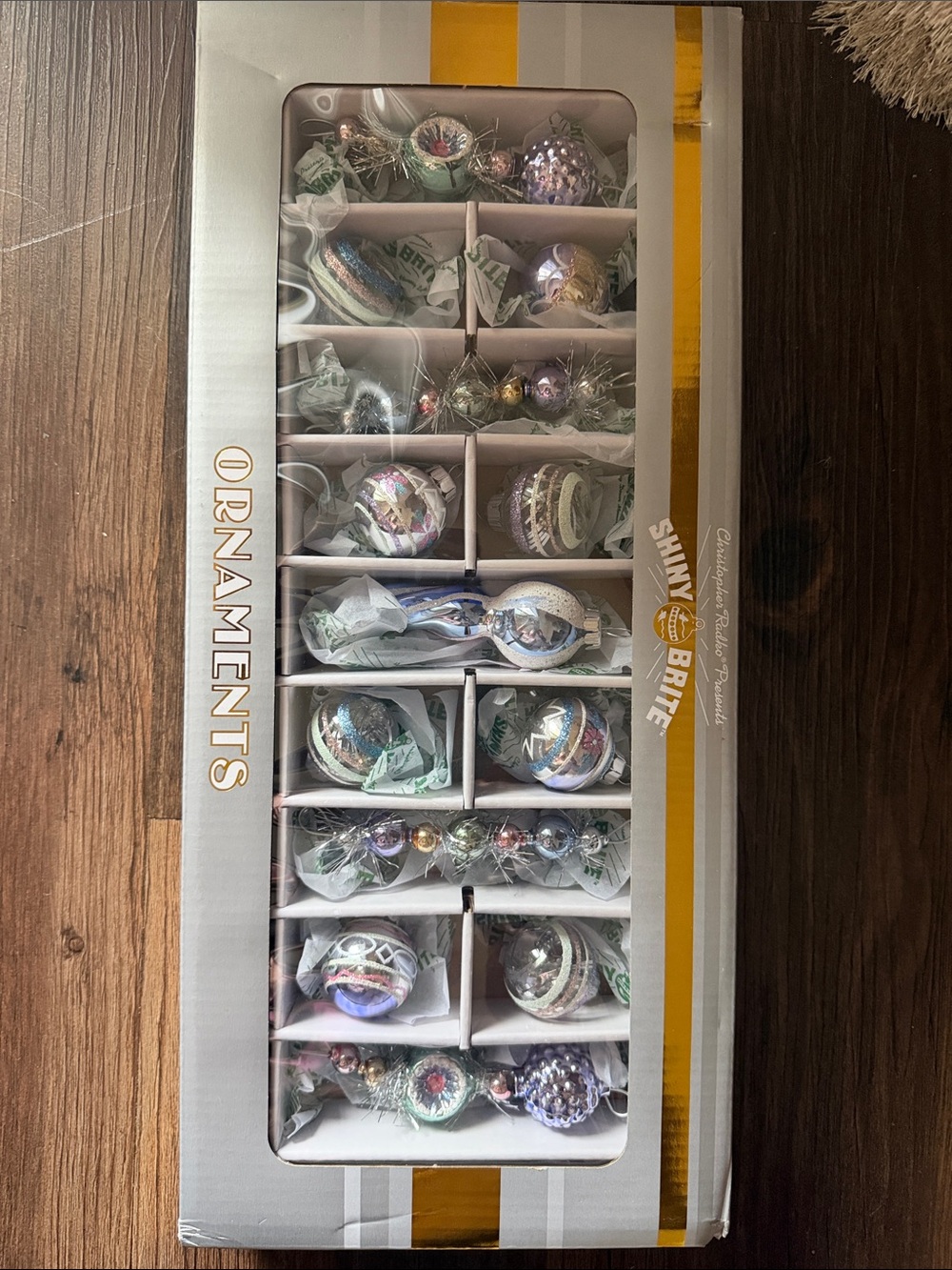 Christopher Radko shiny brite Pastel Glass Christmas Ornaments Set
